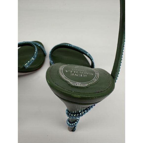Rene Caovilla Cleo Crystal Embellished 105 Strappy Sandals Green Women's Size 38 - Picture 13 of 16